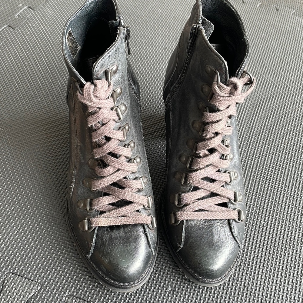 Black leather lace up boots